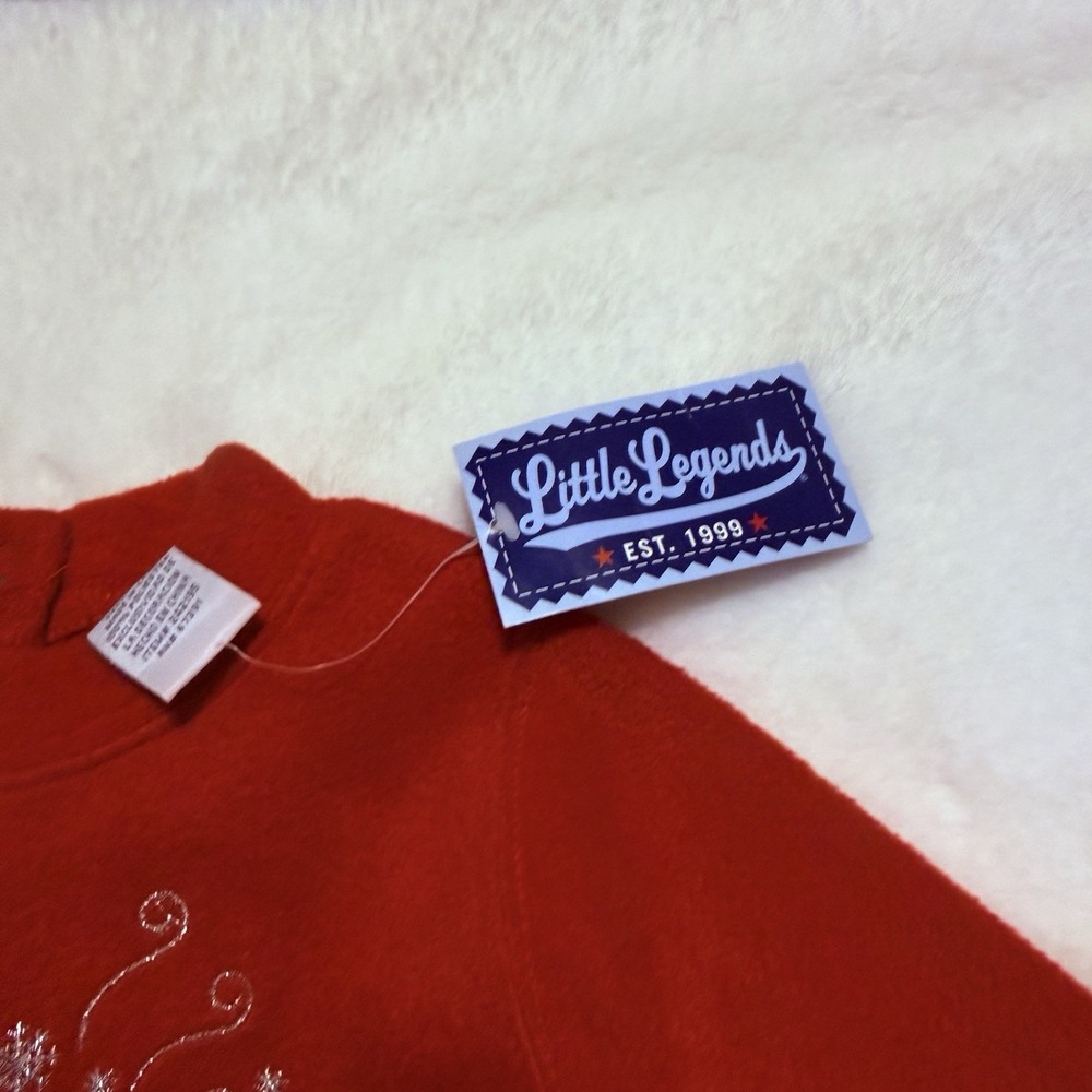 Little Legend Vintage Snap Romper Red Fleece Velour Appliqued Dog Sledge 3-6m - Picture 4 of 5